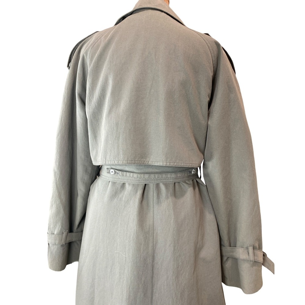 London Fog Vintage Trench Coat Sage Green Double Breasted Belted 6 Reg USA Made - Picture 8 of 16